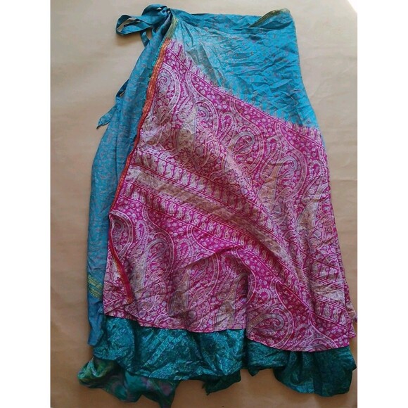 Kariza OSFM 100% Silk Wrap Maxi Skirt Reversible Boho Festival Hippie - Picture 2 of 7